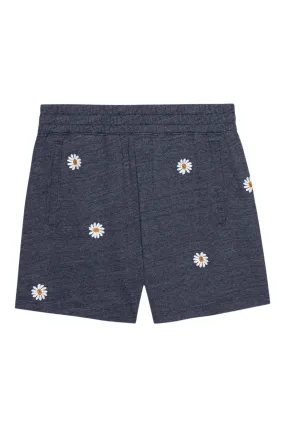 The Great Victory Short in Heathered Vintage Blue with Floating Daisy Embroidery Casual Look Fashionable Design
