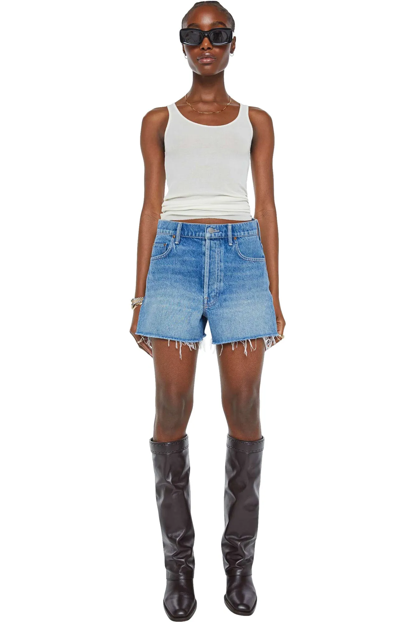 Mother Denim Main Course Fray Shorts in Chew Toy Chic Look
