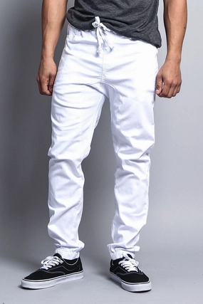 Flexible Ankle Cuffs Men's Jogger Twill Pants (White)