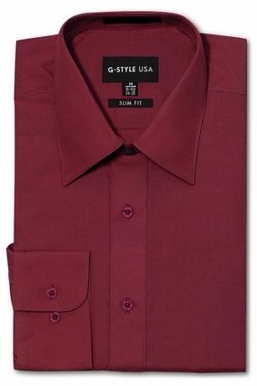 Men's Slim Fit Solid Color Dress Shirt (Burgundy) OdorResistant Treatment Durable Stitch Pattern