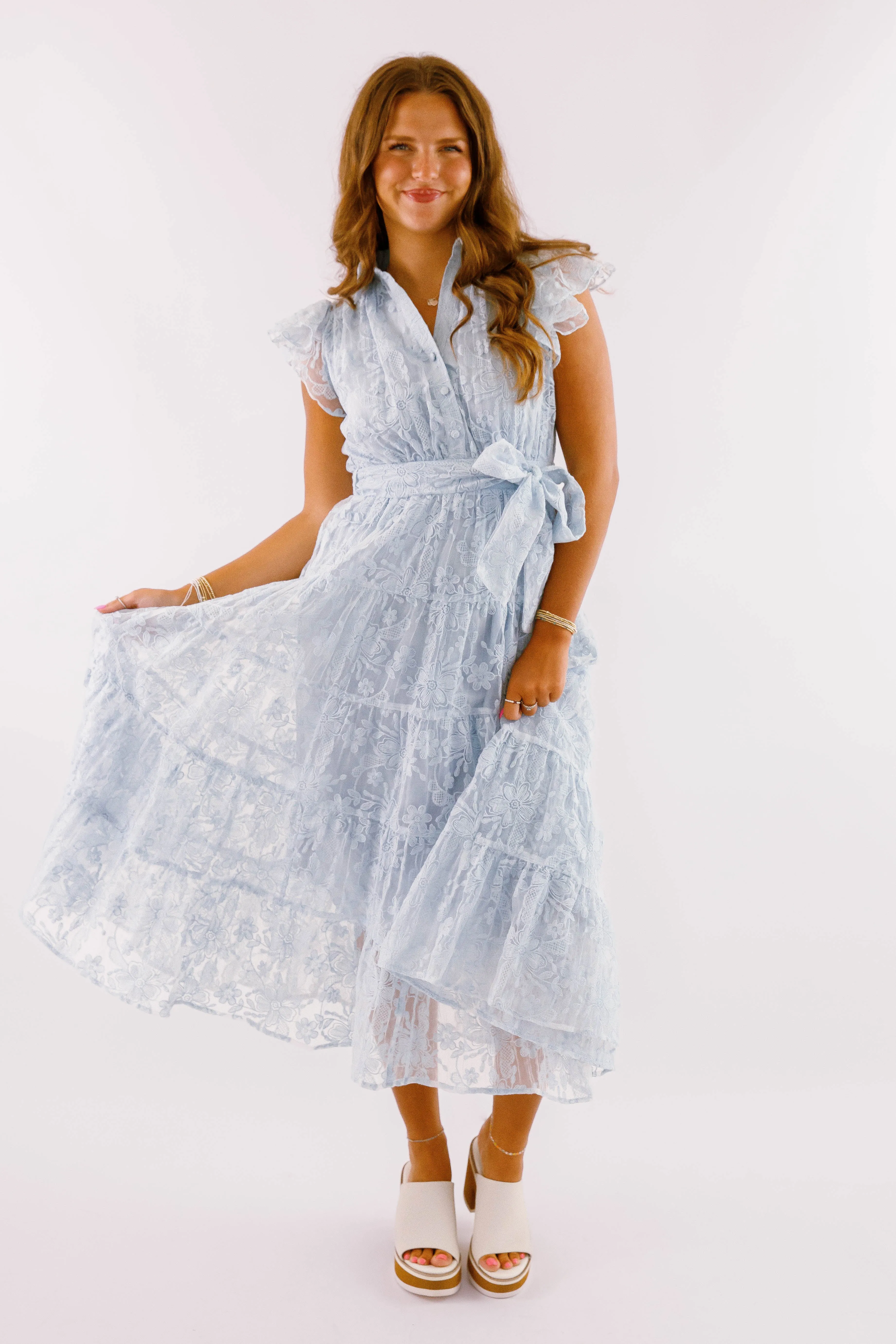 The Small Details Midi Dress-Baby Blue Tailored Cut