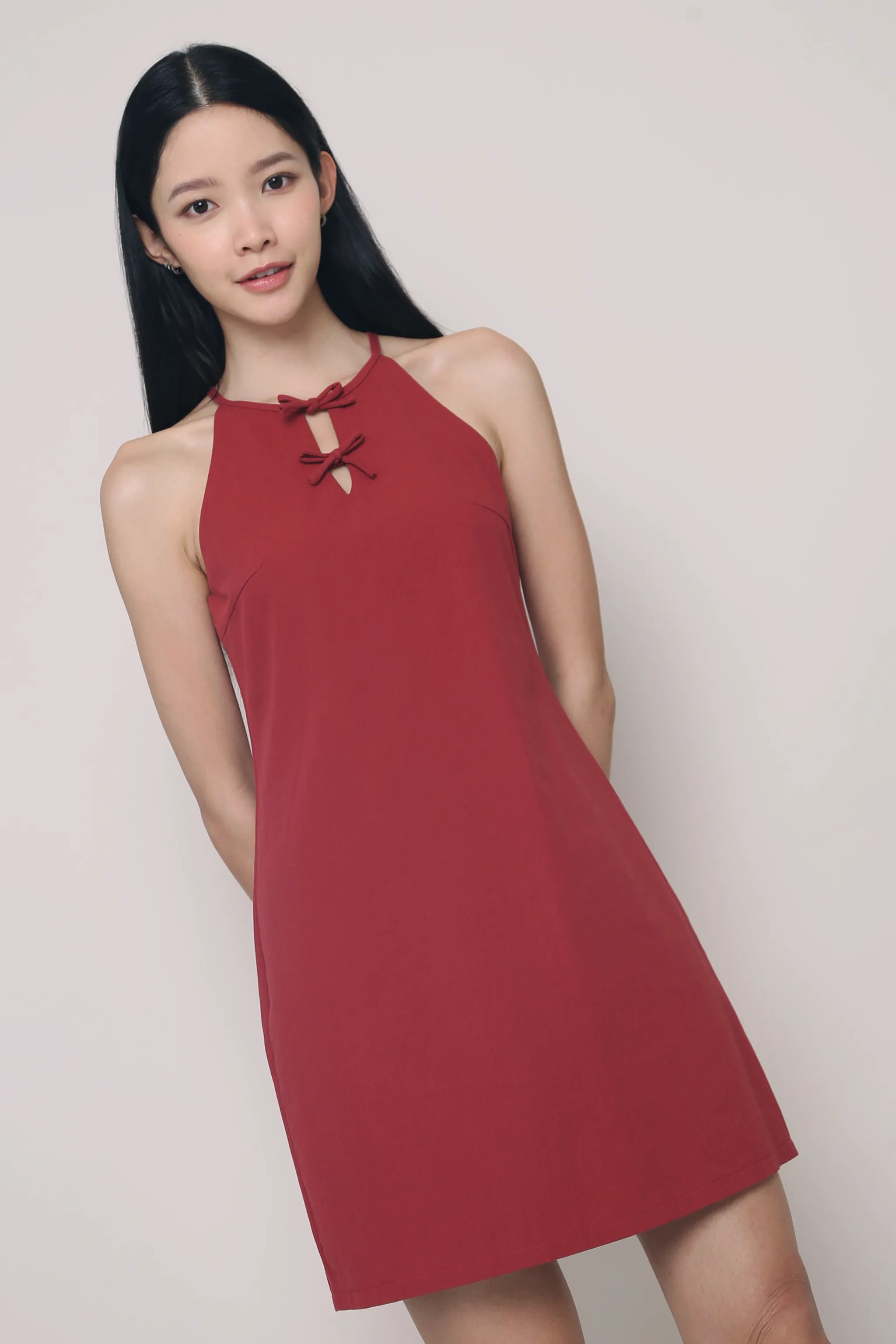 Aurora Bow Dress Burgundy Classic and Chic Korean Trend