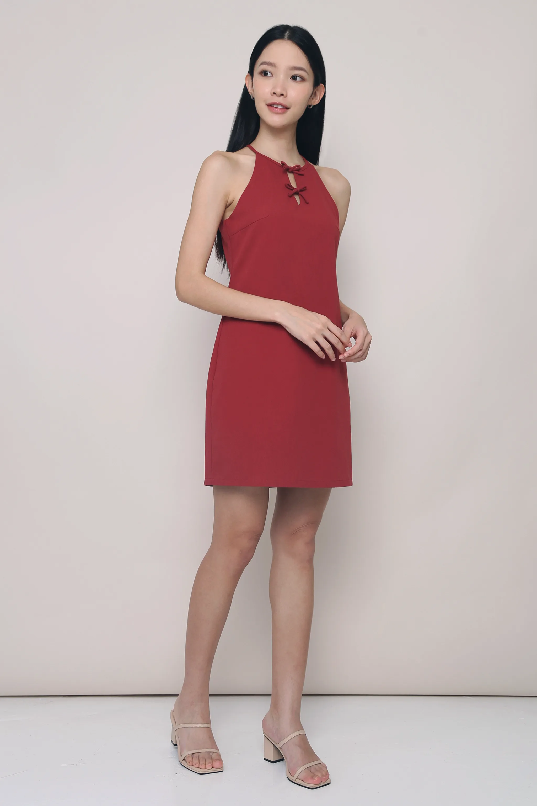 One Piece Look Timeless Fashion Aurora Bow Dress Burgundy