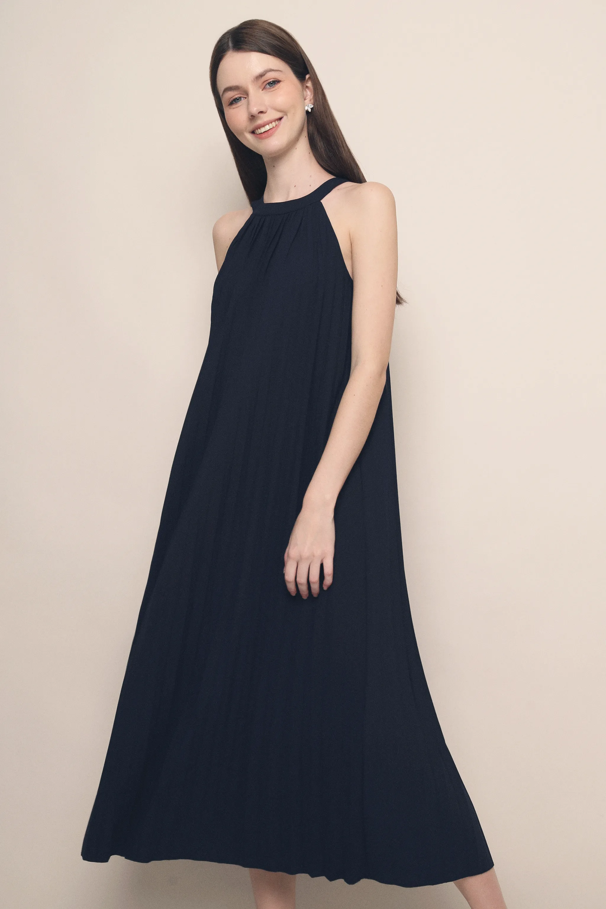 Flare Swing CNY Hope Pressed Pleat Midaxi Dress Midnight Navy