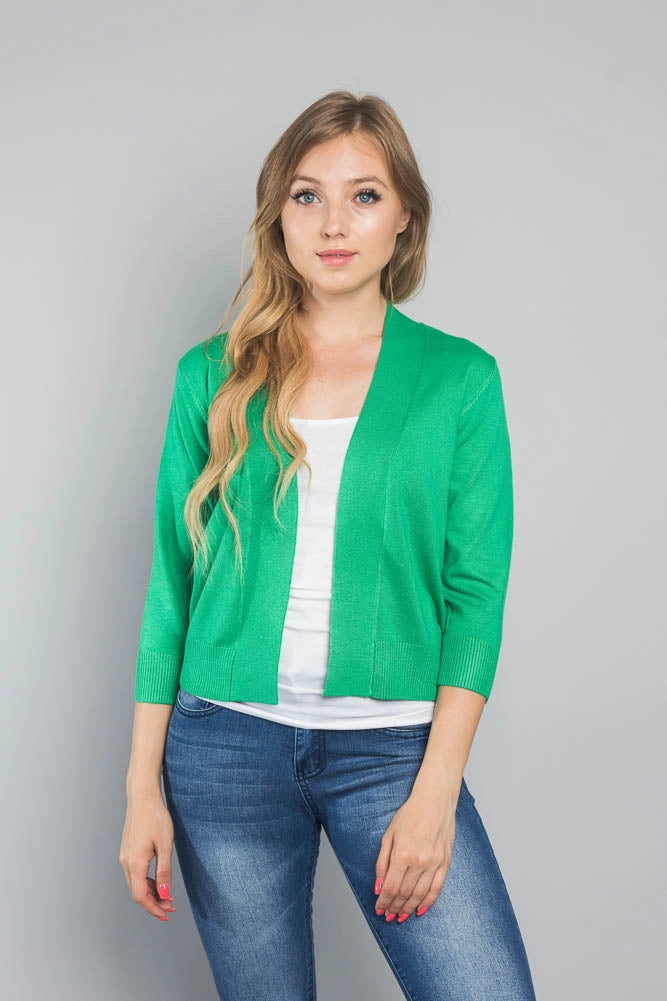 Sporty Layers Women's Classic 3/4 Sleeve Cropped Cardigan