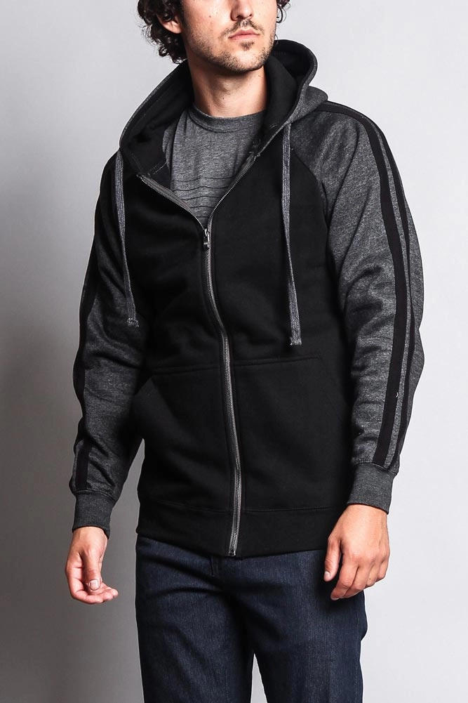Compact packaging Men's Contrasting Two Striped Zip Up Hoodie