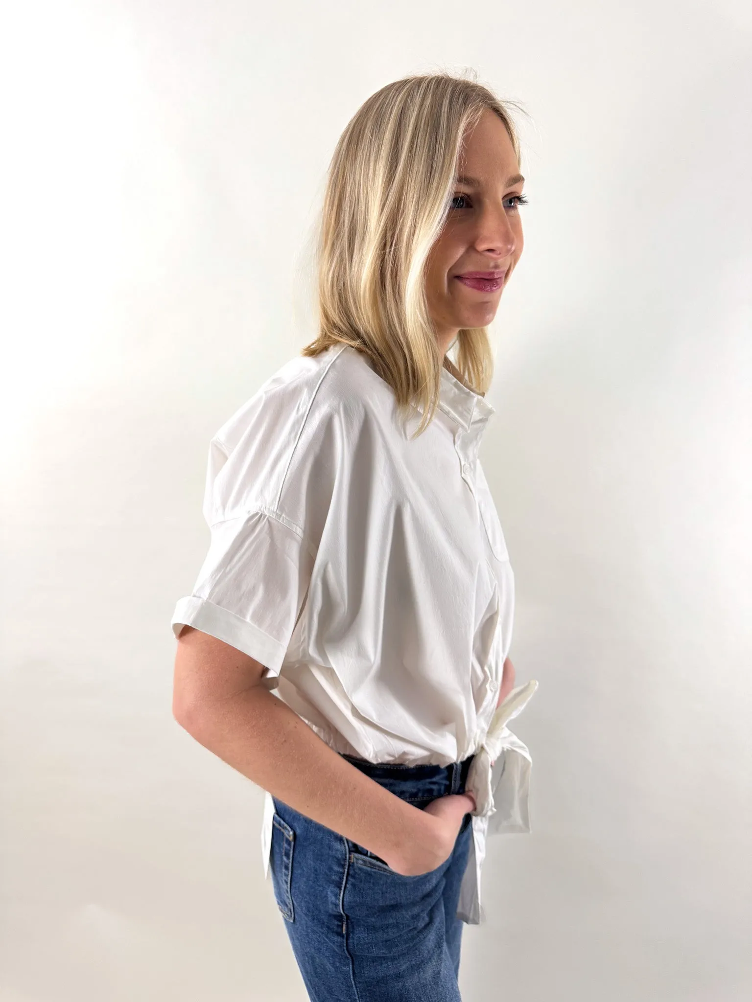 Thermal Regulation Fabric Eliza Cropped Tie Front Blouse