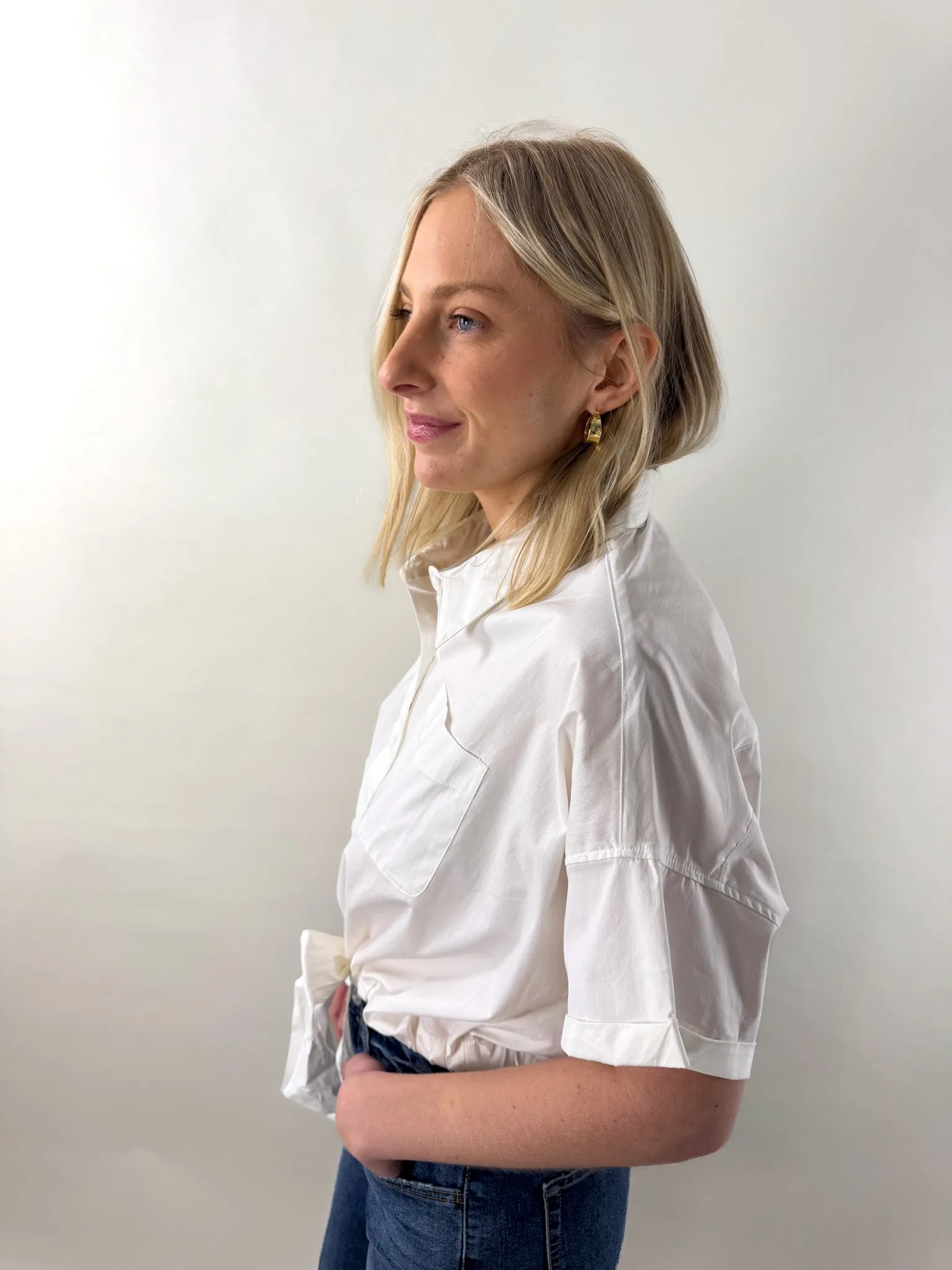 Flexible Mobility Plus size option Eliza Cropped Tie Front Blouse