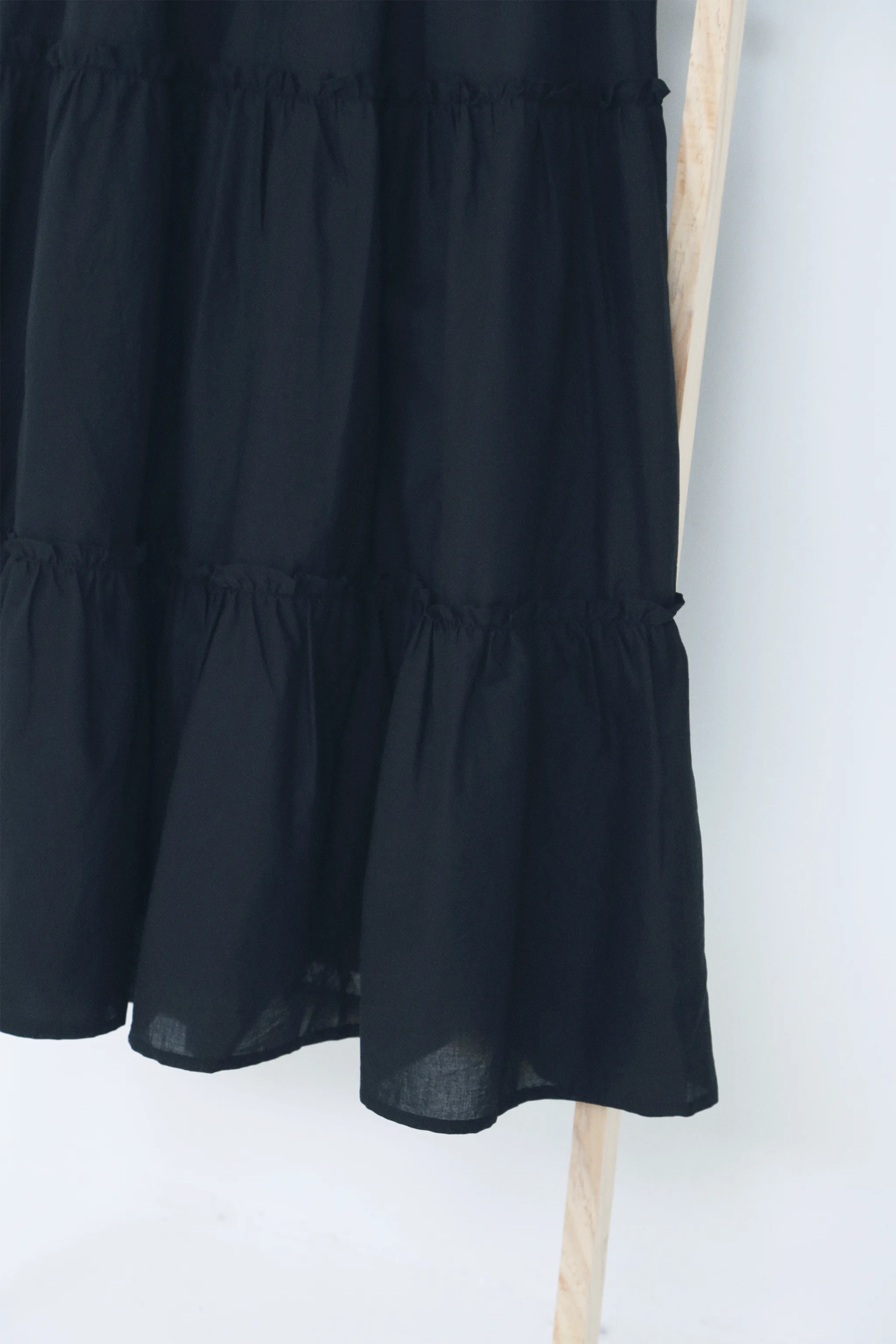 Tonal Layering Outfit Shot Eloise Tiered Maxi Skirt Black