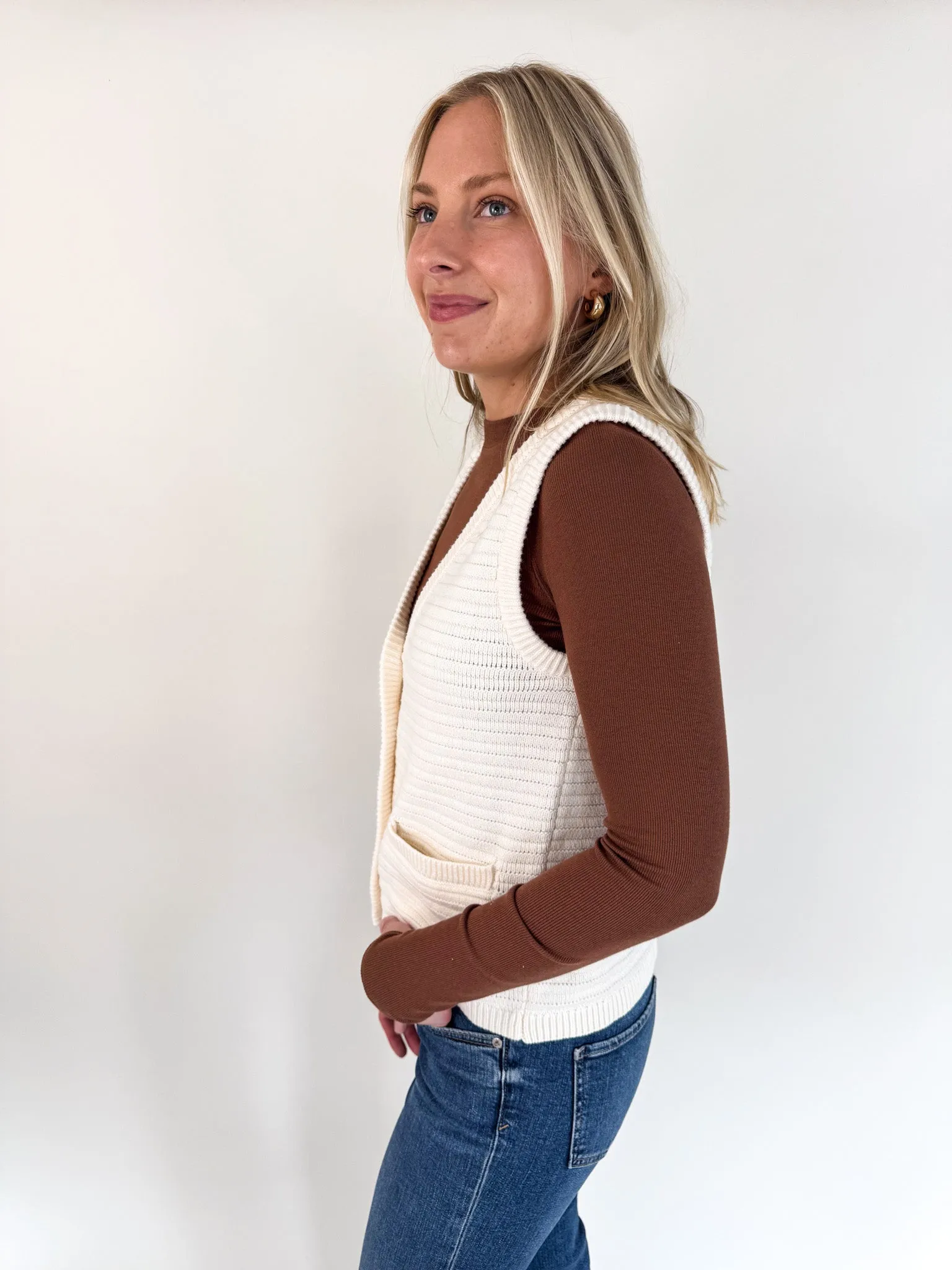 Soft Fabric Cozy Warmth Emery Macrame Sweater Vest