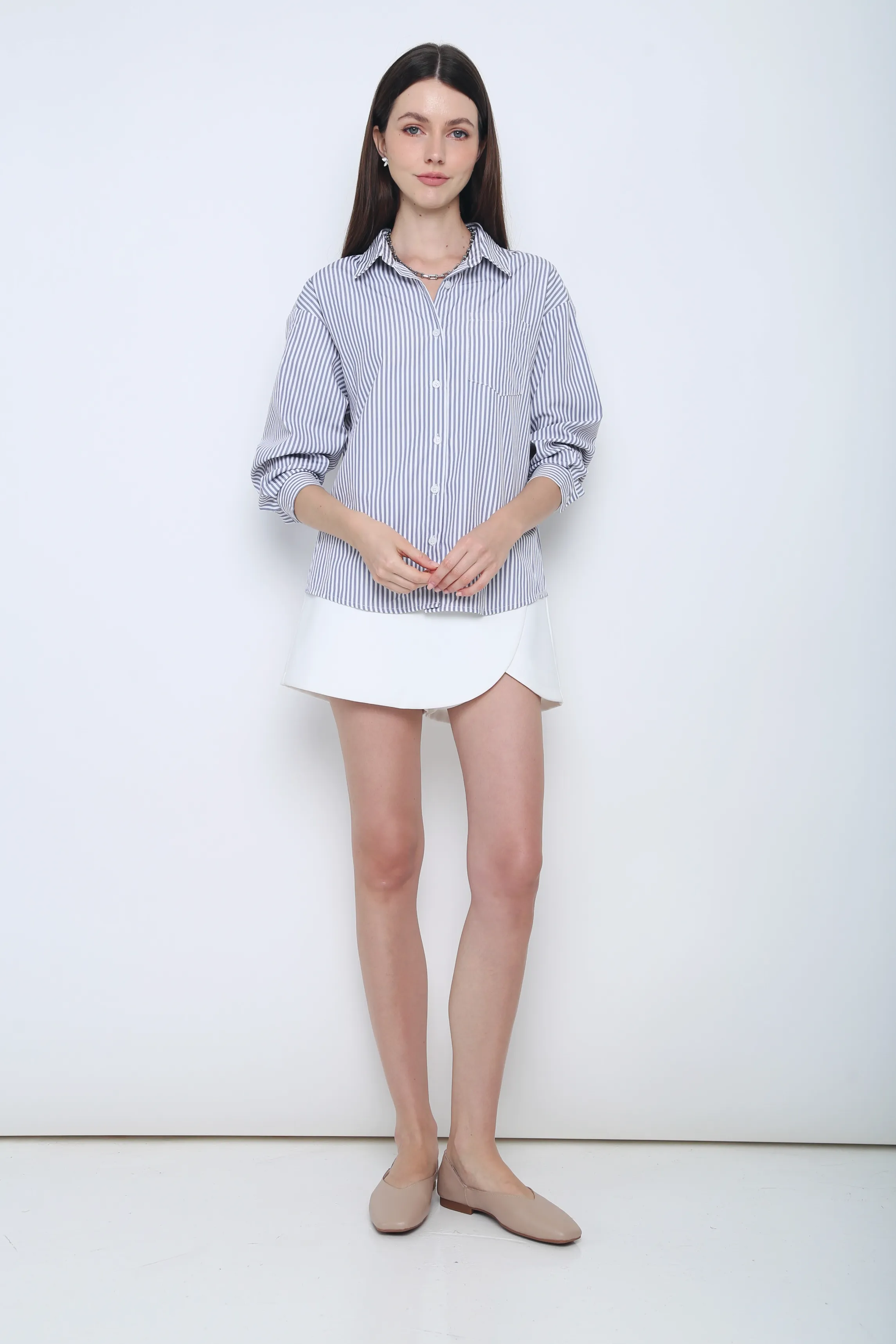 FadeResistant Dye Emmy Stripe Pocket Shirt Grey