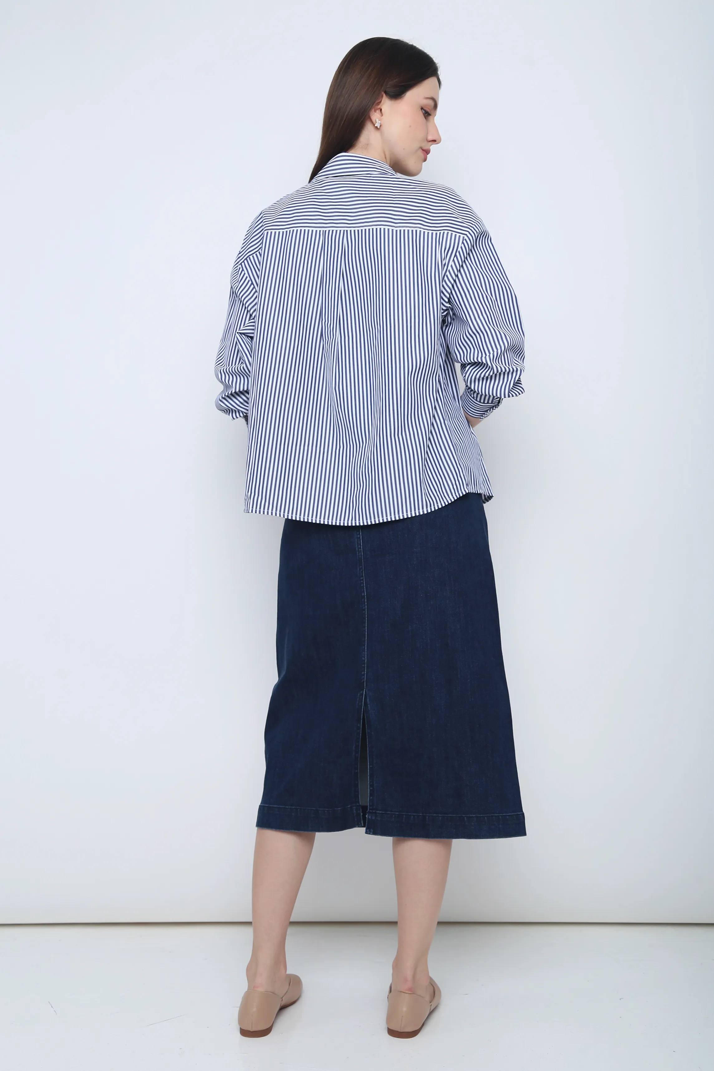 GarmentWashedFinish Emmy Stripe Pocket Shirt Navy