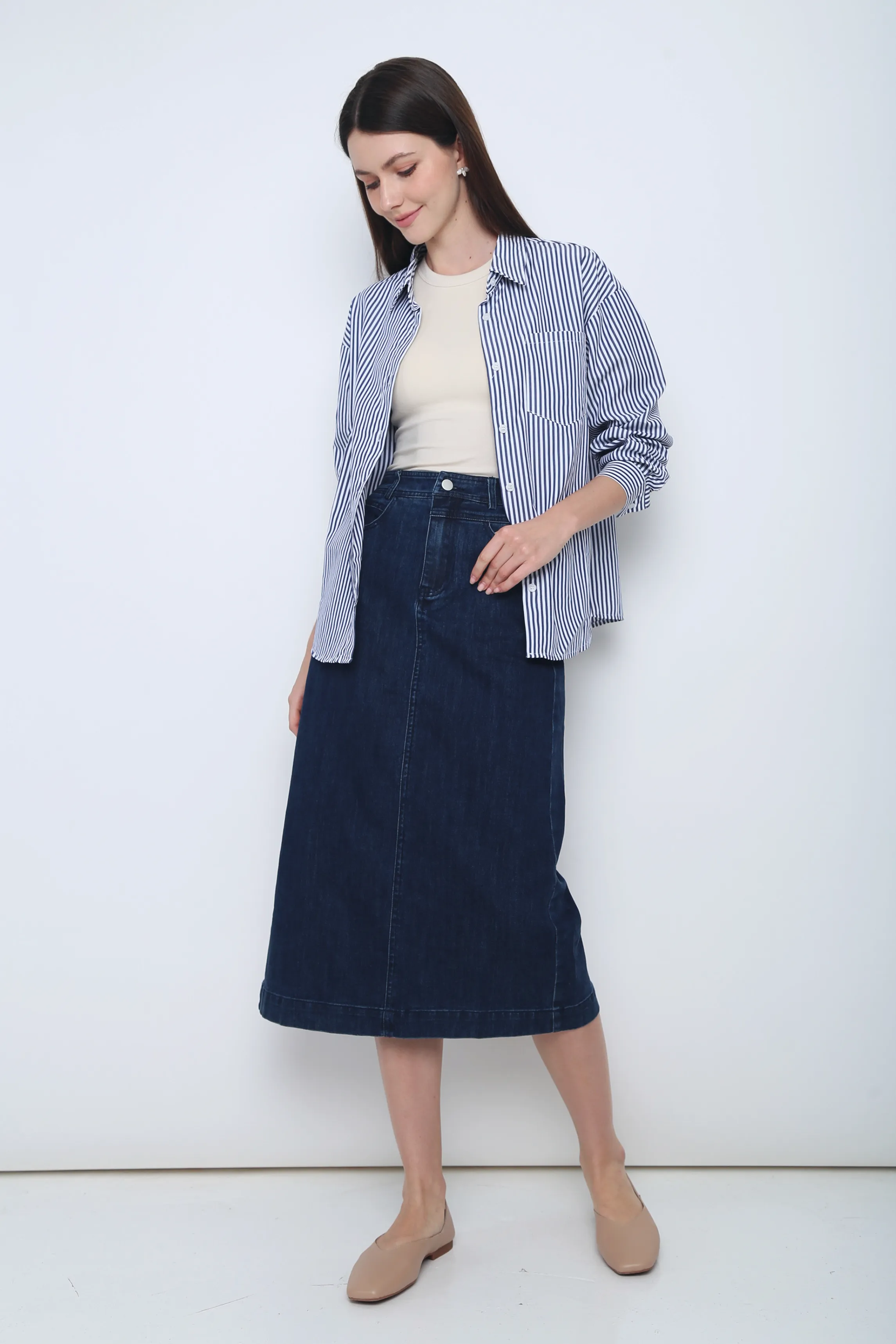 Multi Way Adjustable Fit QuickDry Texture Emmy Stripe Pocket Shirt Navy