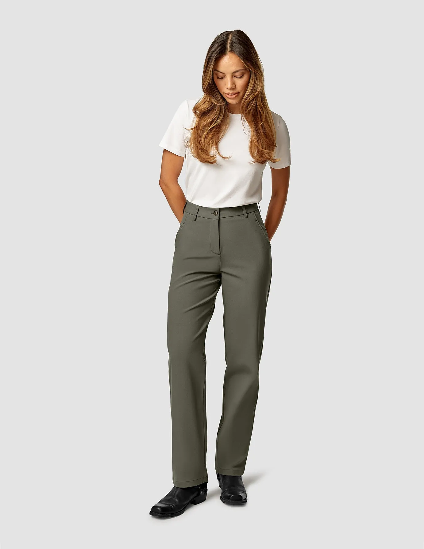 Roomy Fit Clean Lines Essential Pants Straight Dark Olive