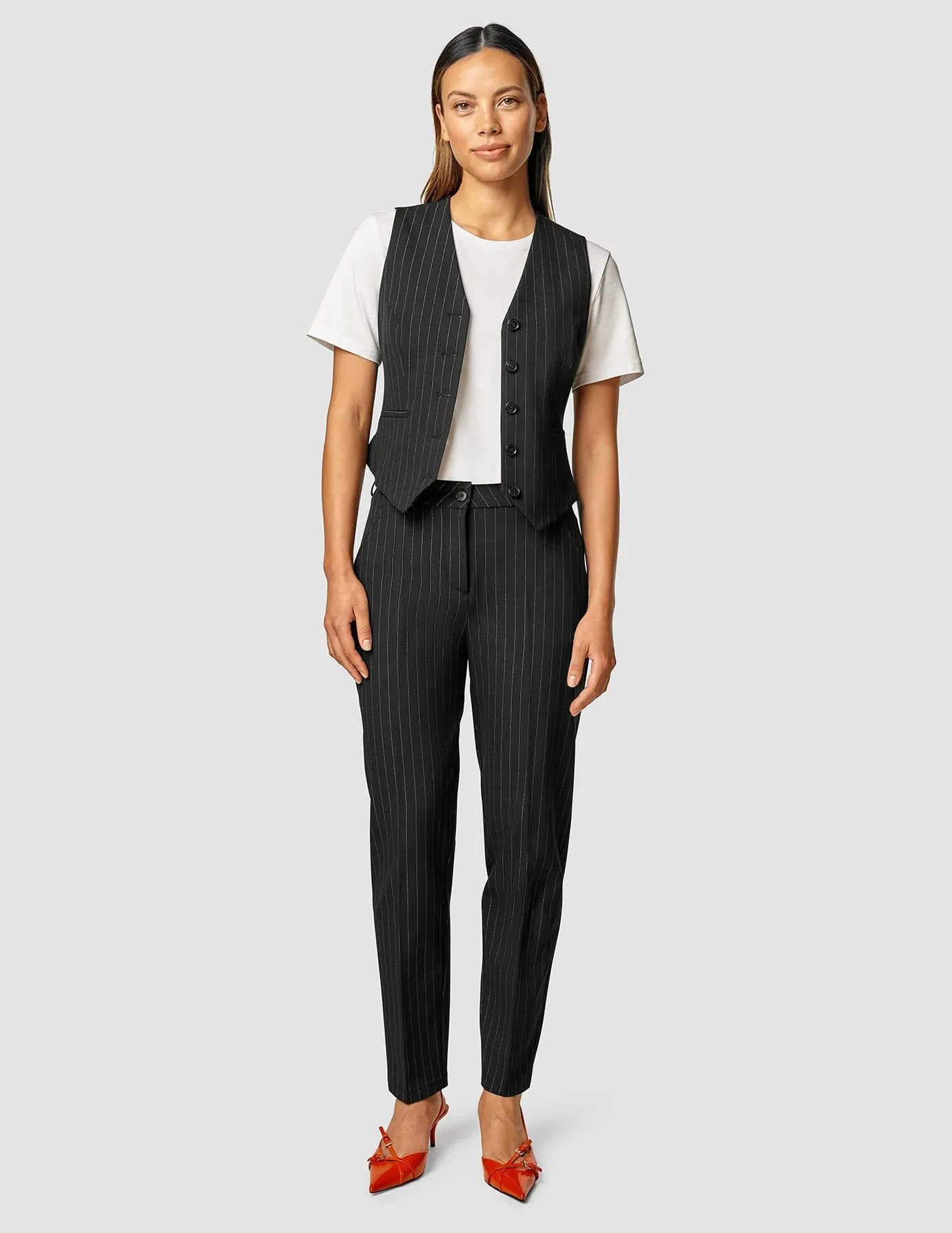 Essential Pants Tapered Black Silver Pinstripe Quick Movement Wear