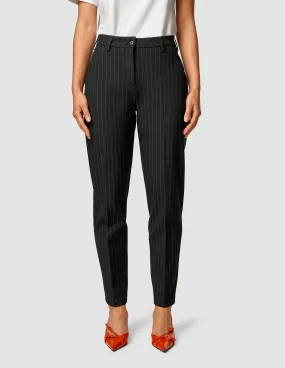 Comfort Wear Sporty Fit Essential Pants Tapered Black Silver Pinstripe