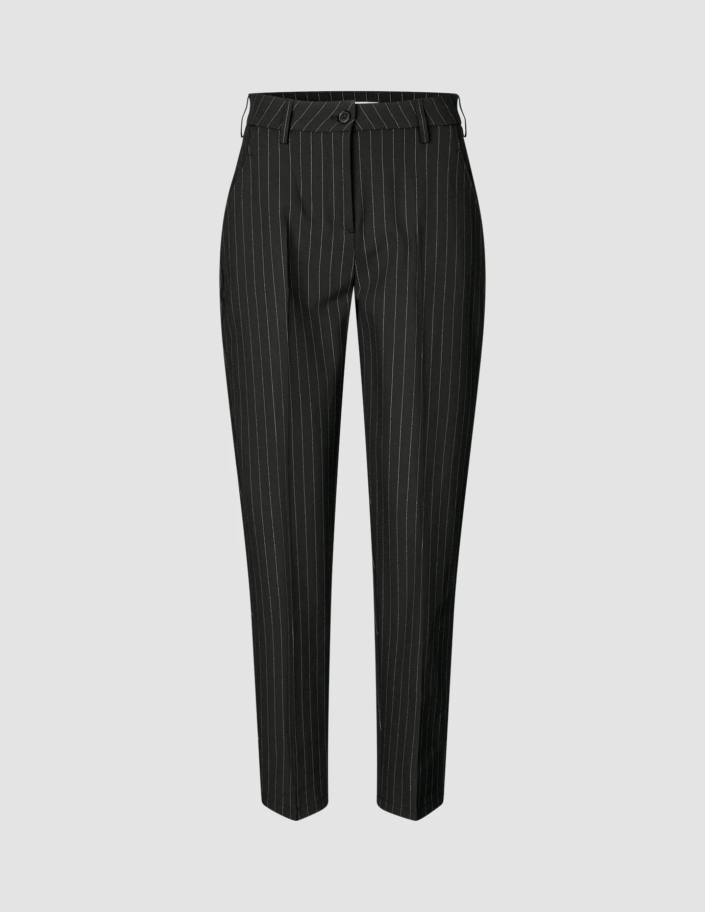 Essential Pants Tapered Black Silver Pinstripe Basic Stretch
