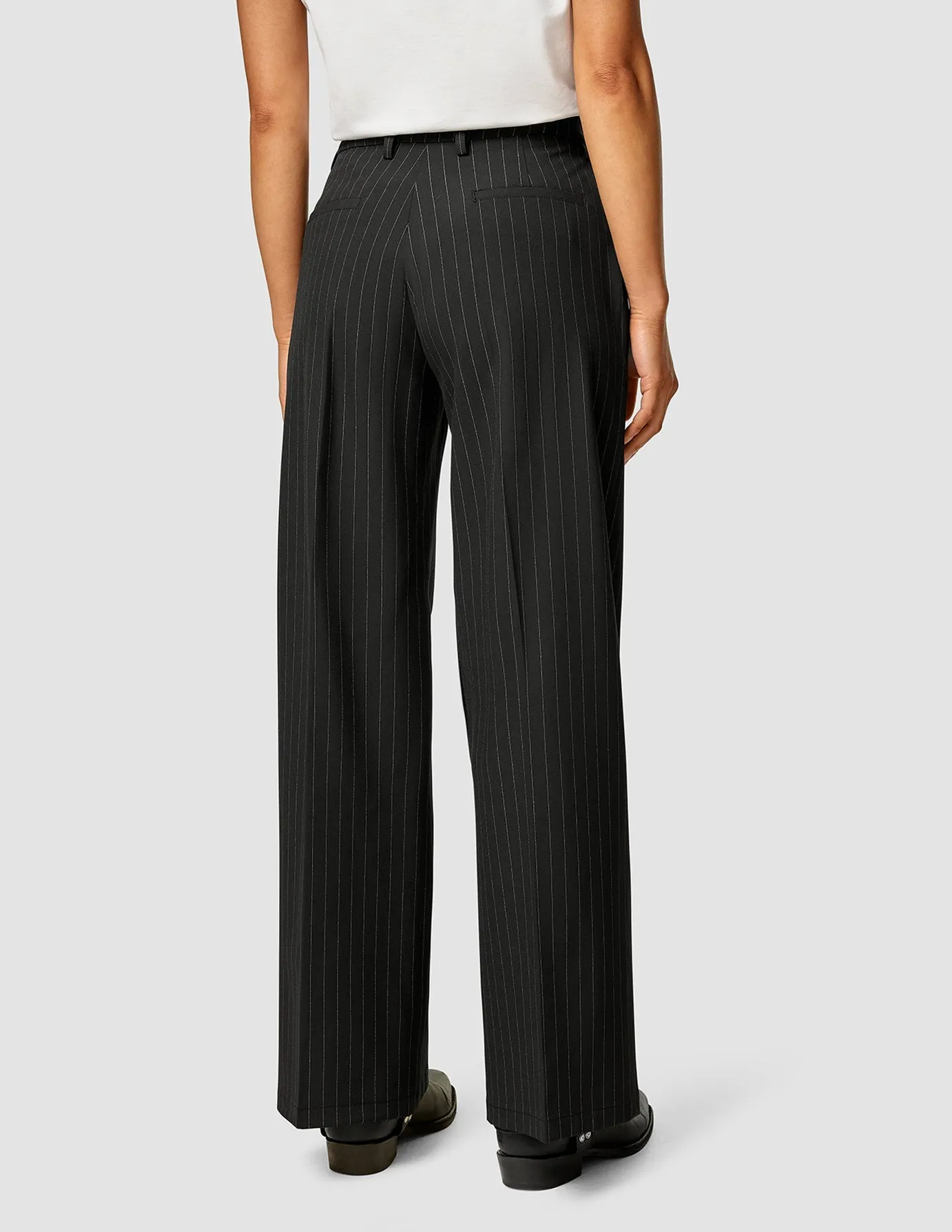 Essential Pants Wide Black Silver Pinstripe Ripstop Fabric Technology