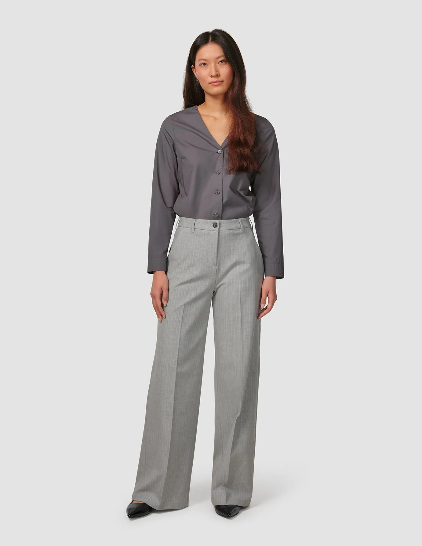 QuickReleaseClosures Essential Pants Wide Light Grey Pinstriped