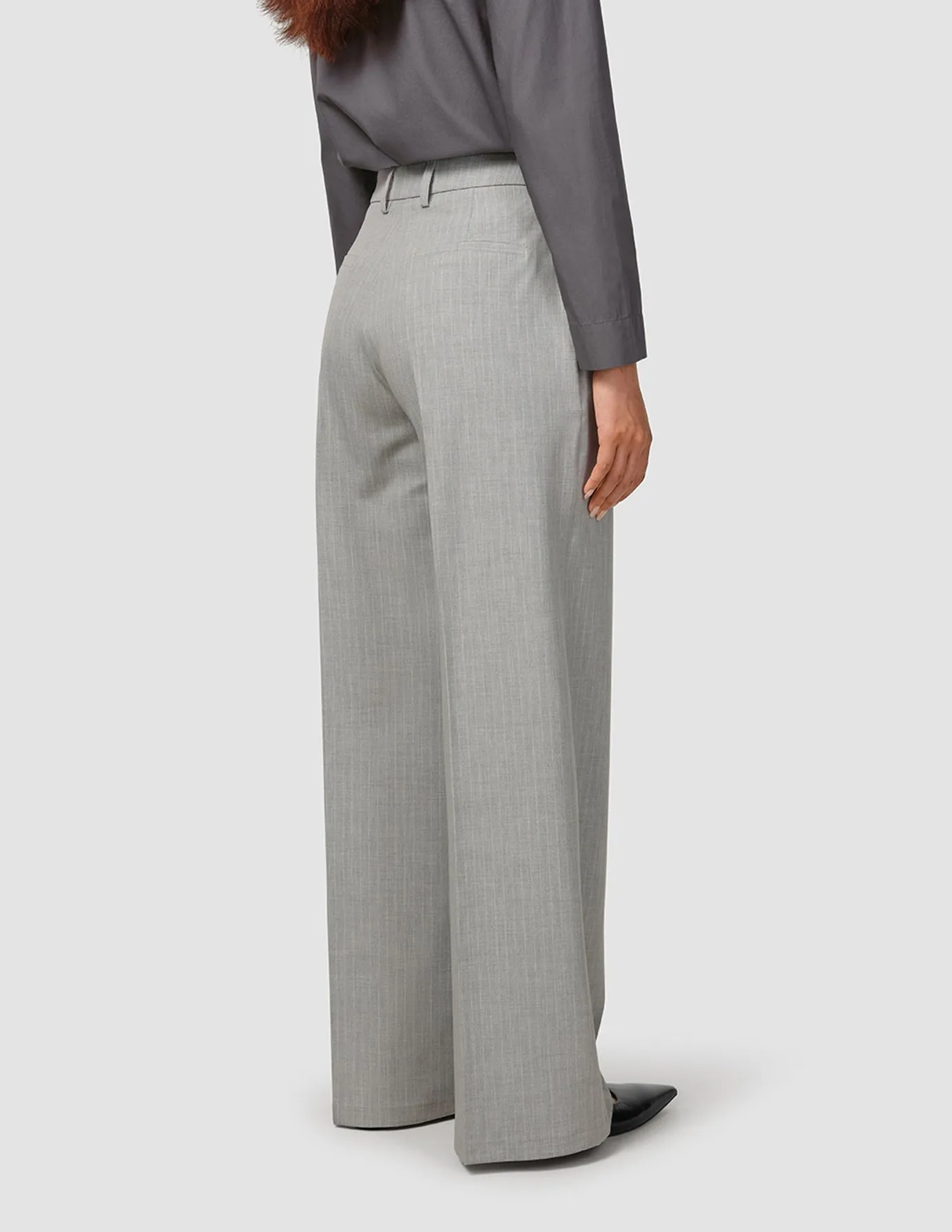 Essential Pants Wide Light Grey Pinstriped Classic Comfort