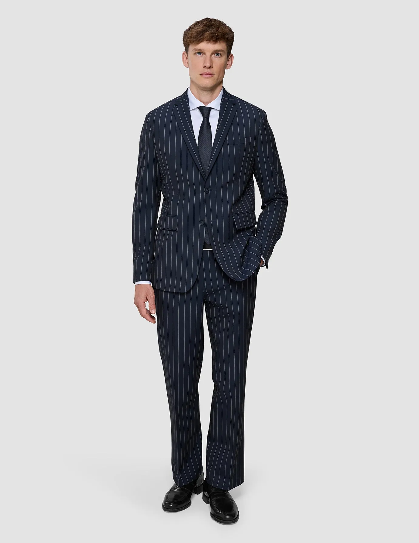 Essential Suit Pants Relaxed Fit Navy Stripes Stretch Material Sport Flex