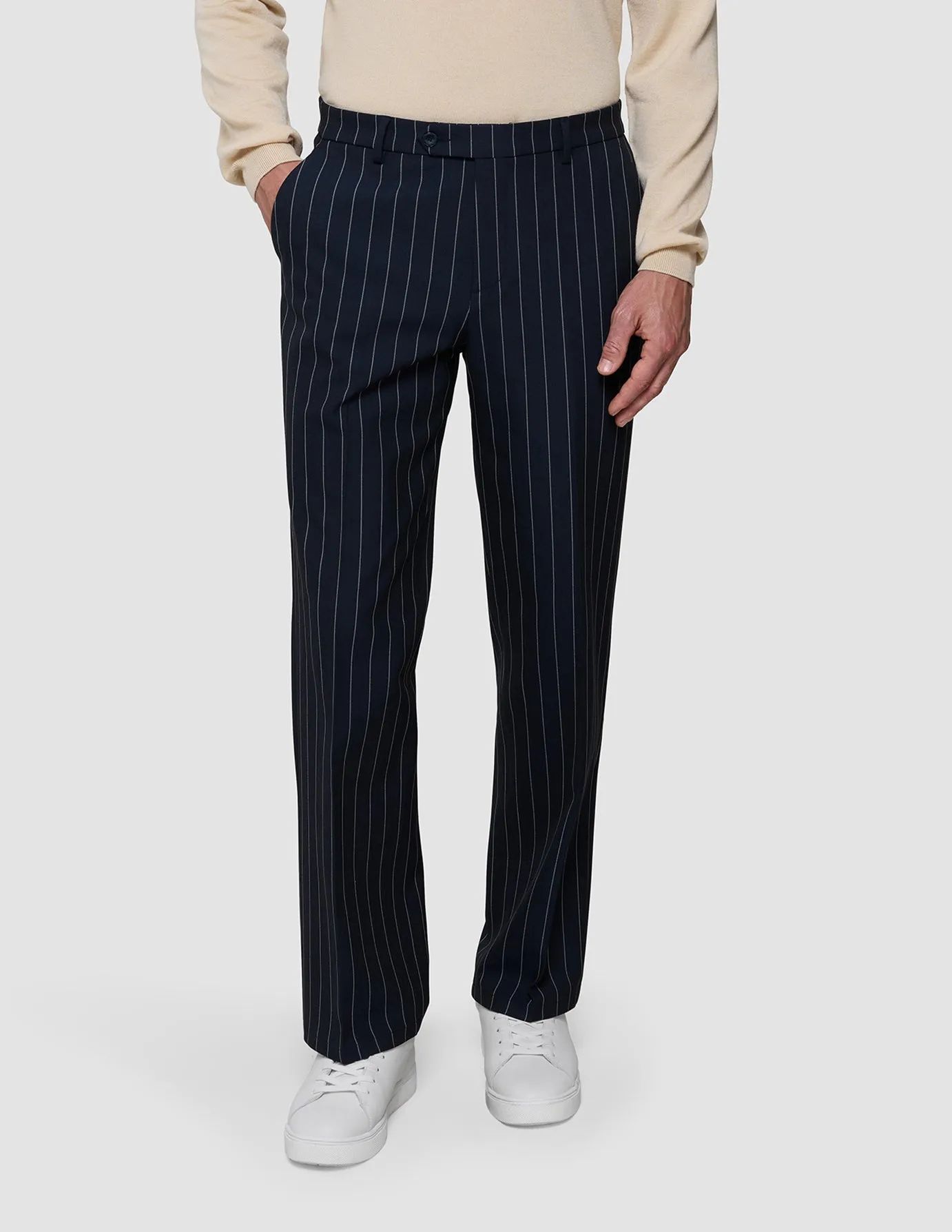 Essential Suit Pants Relaxed Fit Navy Stripes Stay Cool Airy Feel