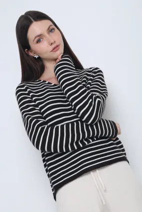 MicrofiberTech Essential Stripes Knit Top Chestnut Brown & White