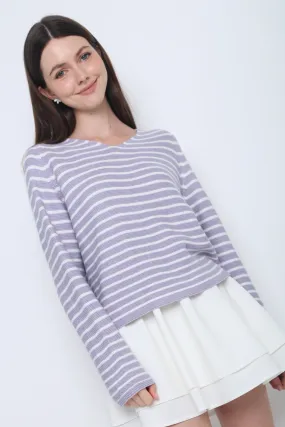 Essential Stripes Knit Top Periwinkle & White Recycled Polyester