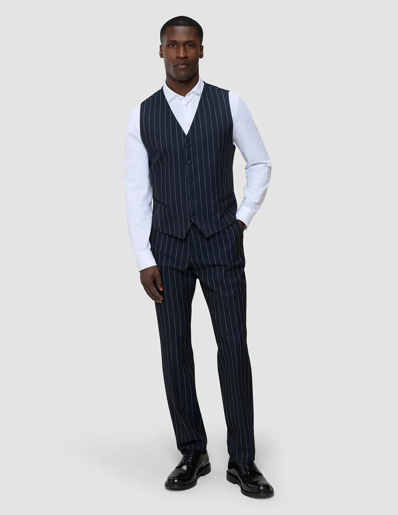 Wrinkle resistant fabric Essential Suit Pants Regular Navy Stripes