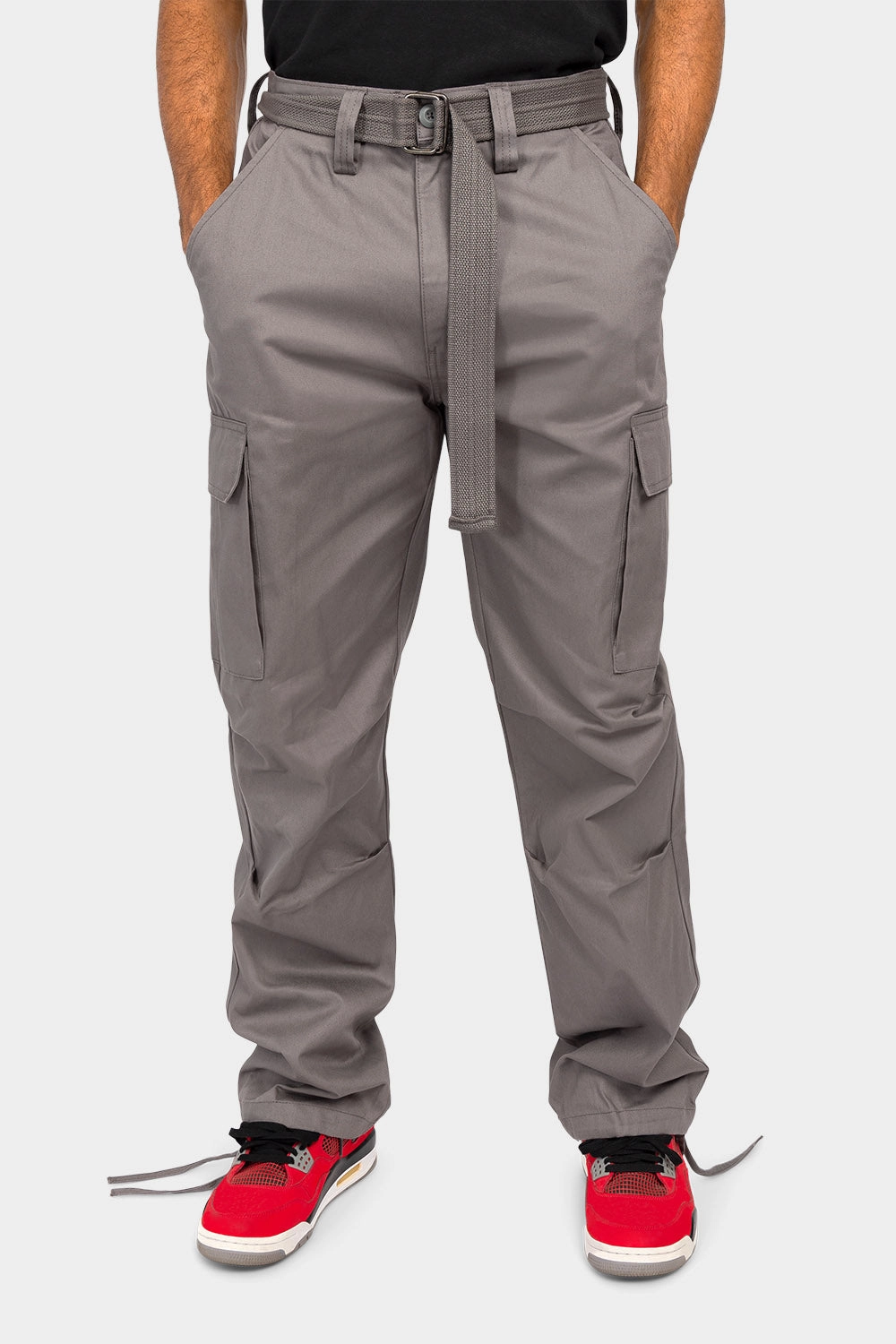 Essential Canvas Cargo Pants with Belt AntiSlipWaistband
