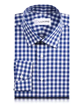 tailored look Reinforced Elbow Patches Estate Blue Gingham Checks On White Shirt