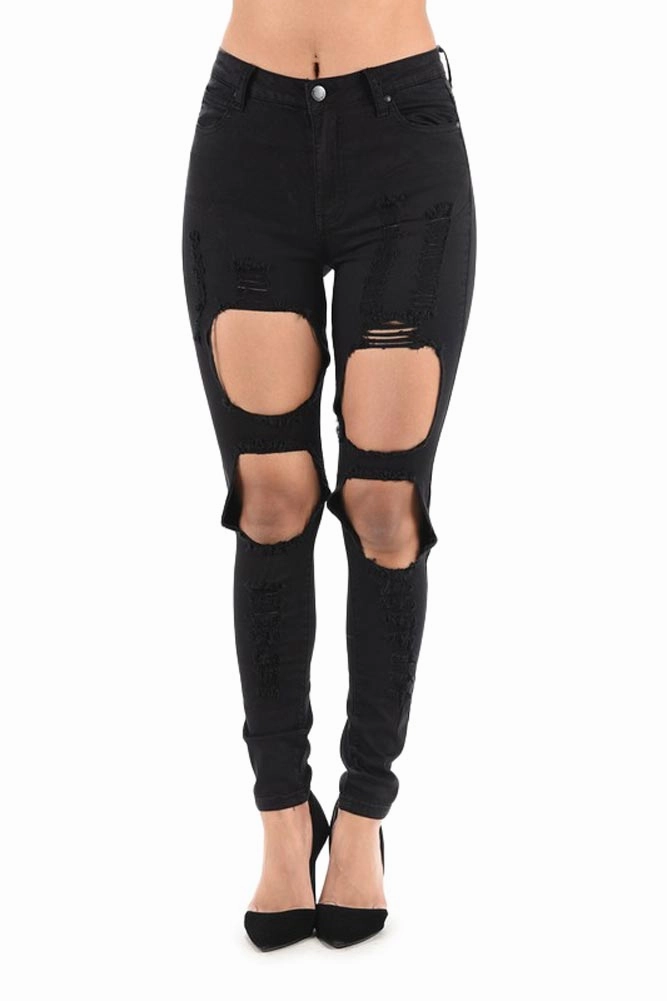 Women's High Rise Destroyed Twill Denim Jeans Freedom Move