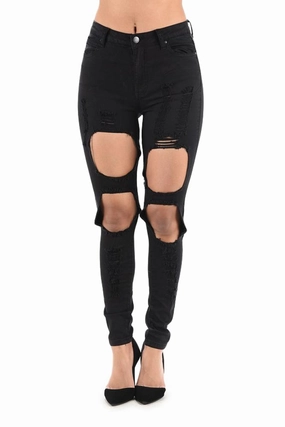 Breathable back panel Airy Feel Women's High Rise Destroyed Twill Denim Jeans