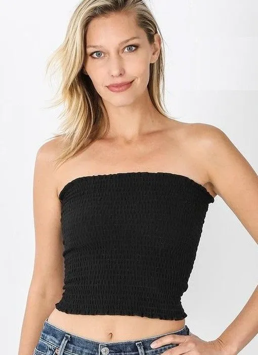 Exposure Cropped Smocked Tube Top Reinforced Stitching