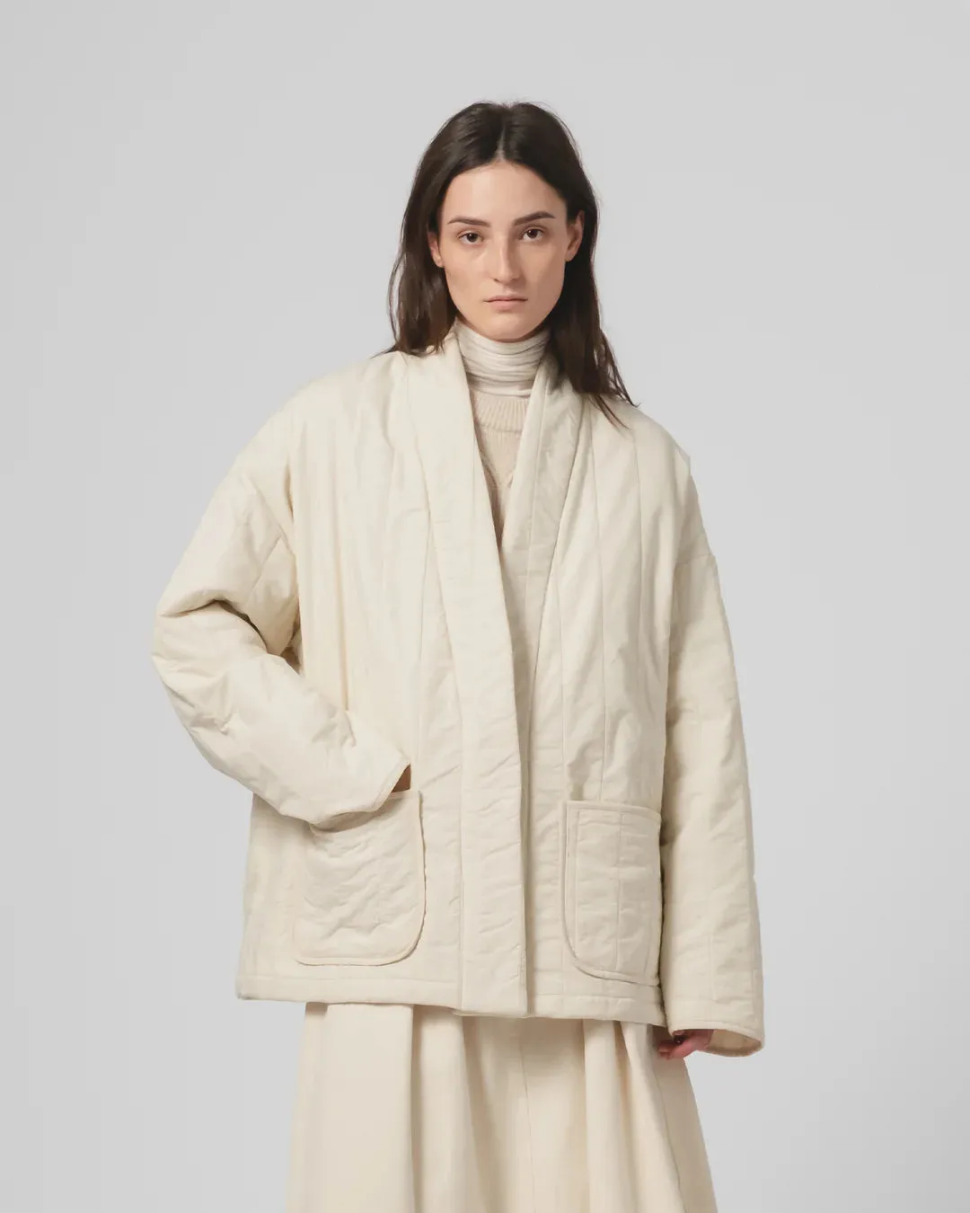 Bonded Collars Rubberized Edging EAT DUST EDO JACKET - COTTON QUILT - ECRU