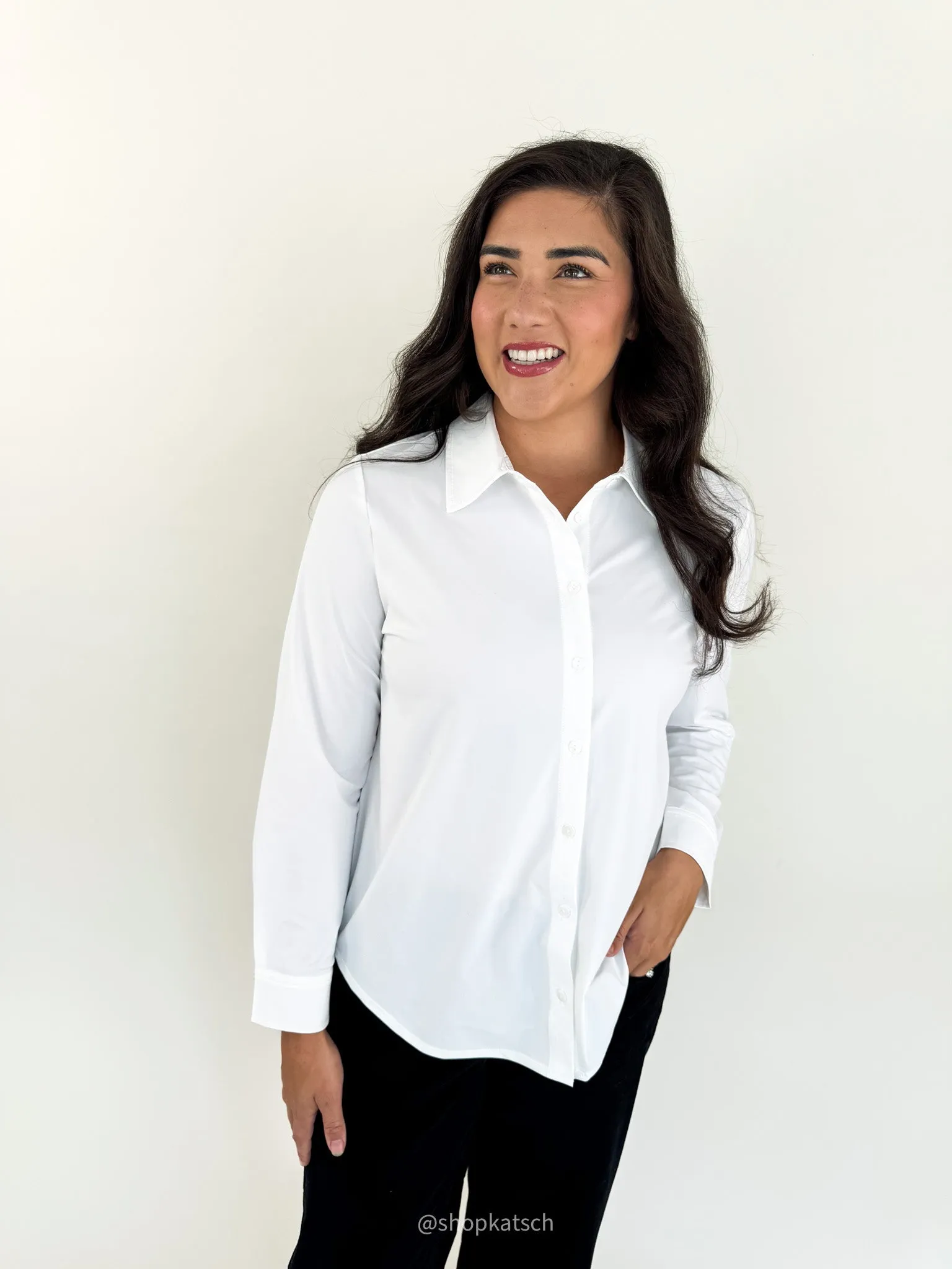Smooth Zipper Design Office Essentials Button Up Blouse