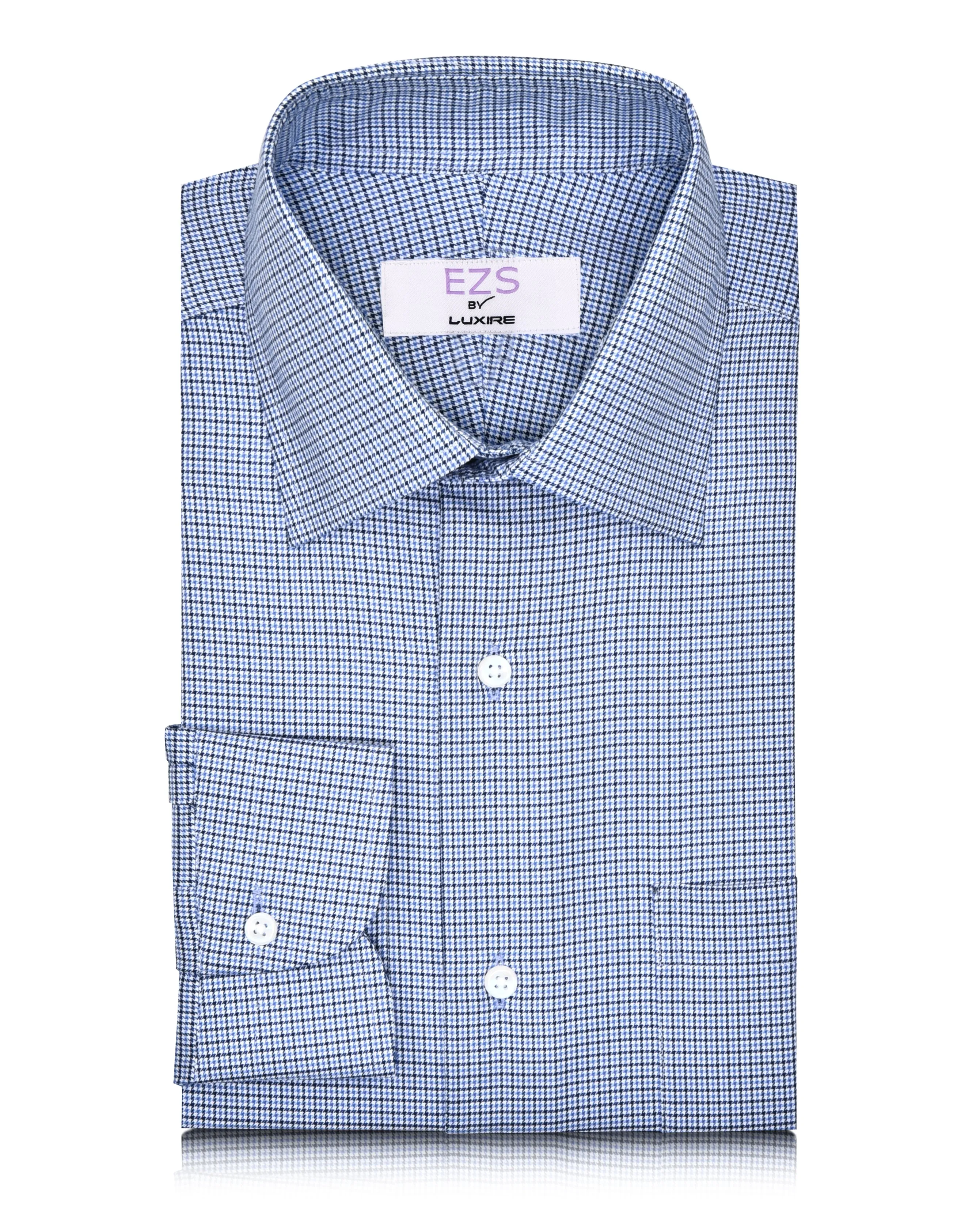 Fashionable Pick EZS Blue White Micro Houndstooth Shirt