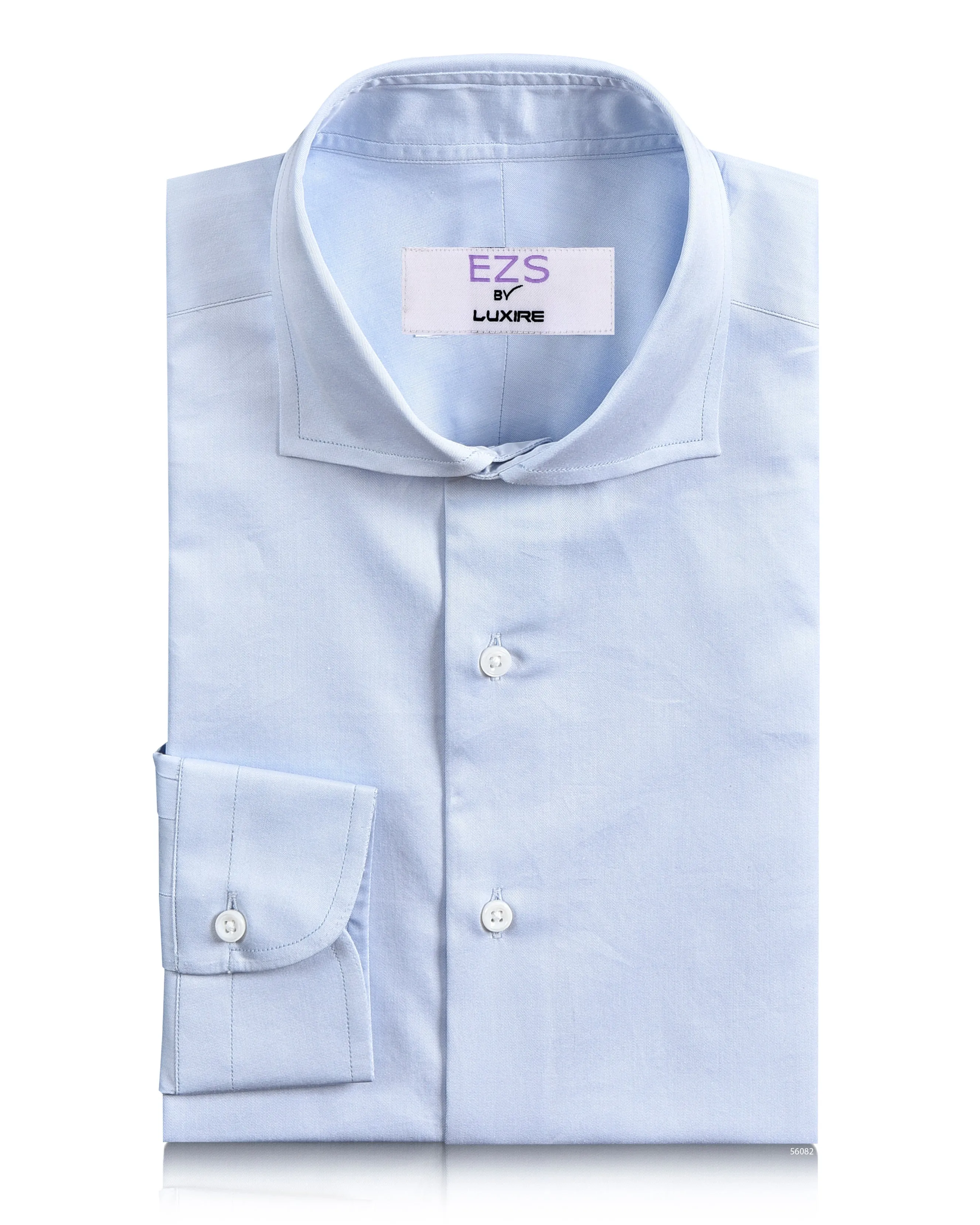 EZS Brembana 2-Ply Giza Sky Blue Business Twill Shirt Pure Cotton Flexible Placket Structure