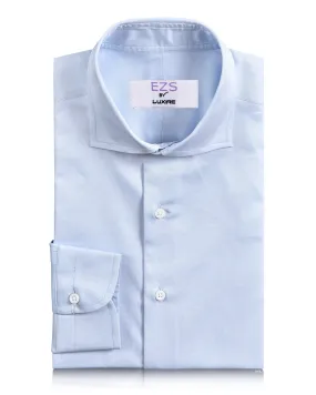EZS Brembana 2-Ply Giza Sky Blue Business Twill Shirt Pure Cotton Flexible Placket Structure