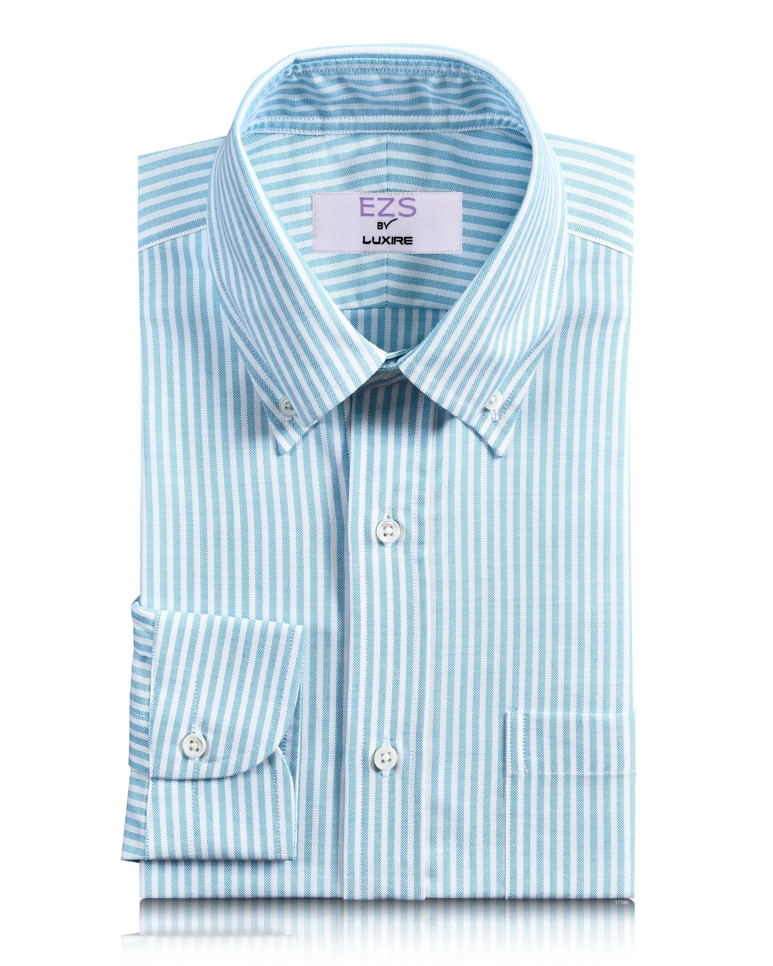 EZS Ferozi Blue on White Oxford University Stripes Shirt Fall Fashion