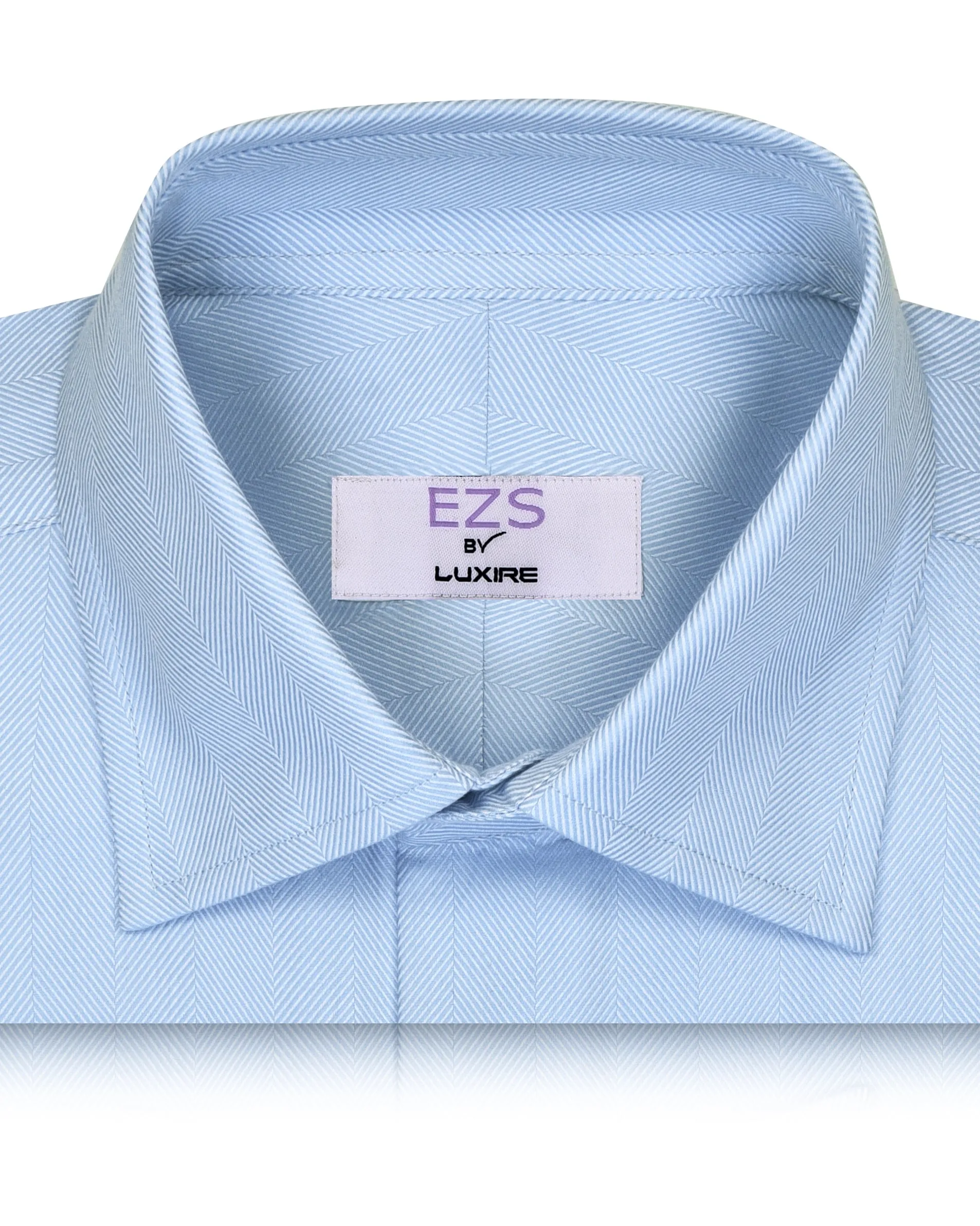 Flex Fit Collar EZS Zegna Pale Blue Dress Herringbone Shirt