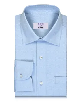 EZS Zegna Pale Blue Dress Herringbone Shirt Twill Weave