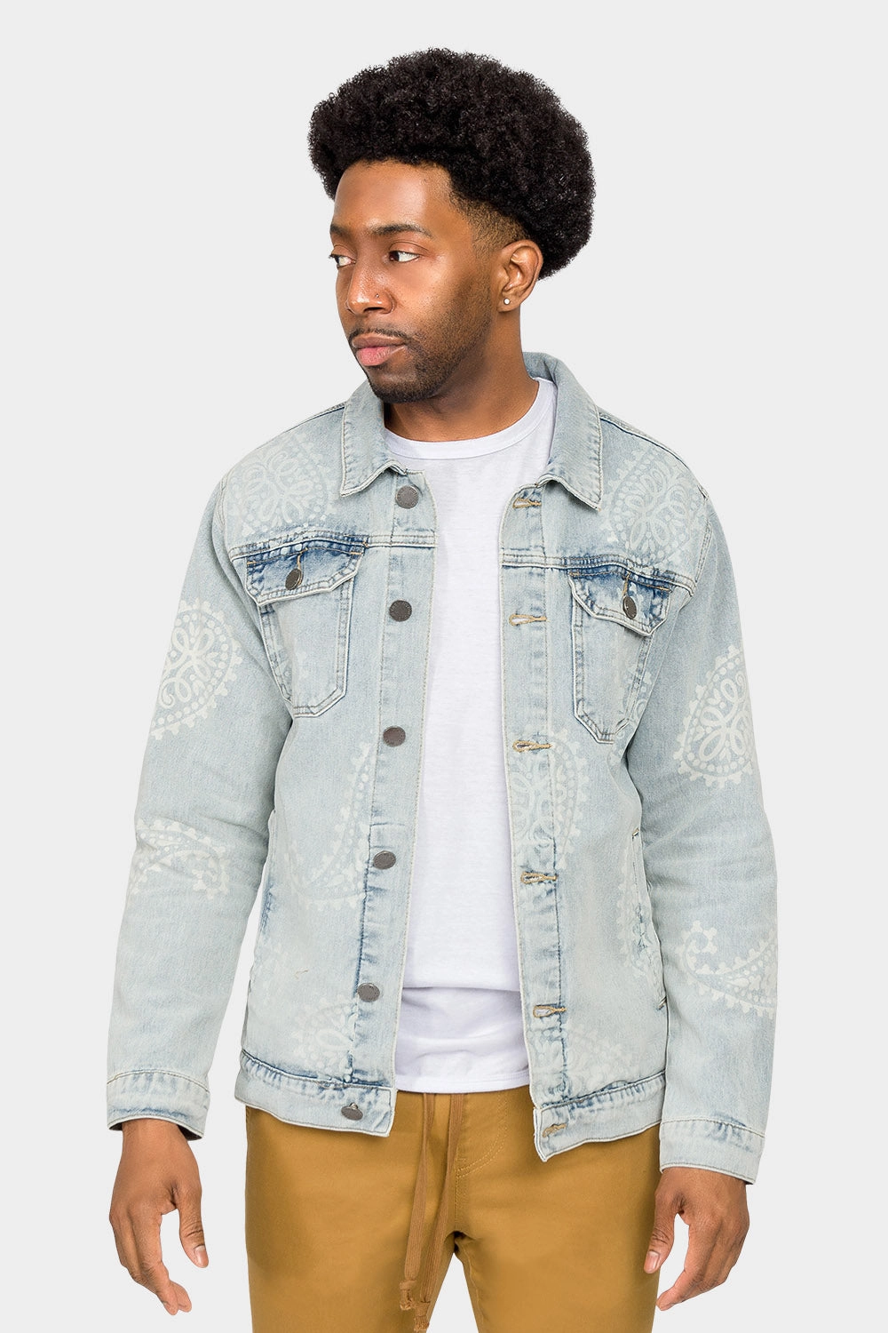 Faded Paisely Print Denim Jacket FleeceLined