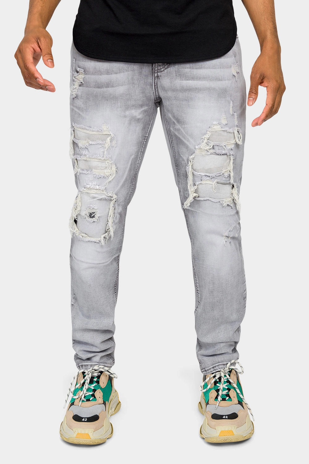 Faded Ripped Repair Denim Jeans Tailored Wear