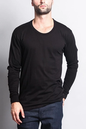 Men's Basic Light Weight Long Sleeve T-Shirt FeatherlightConstruction Compact Weave Fabric