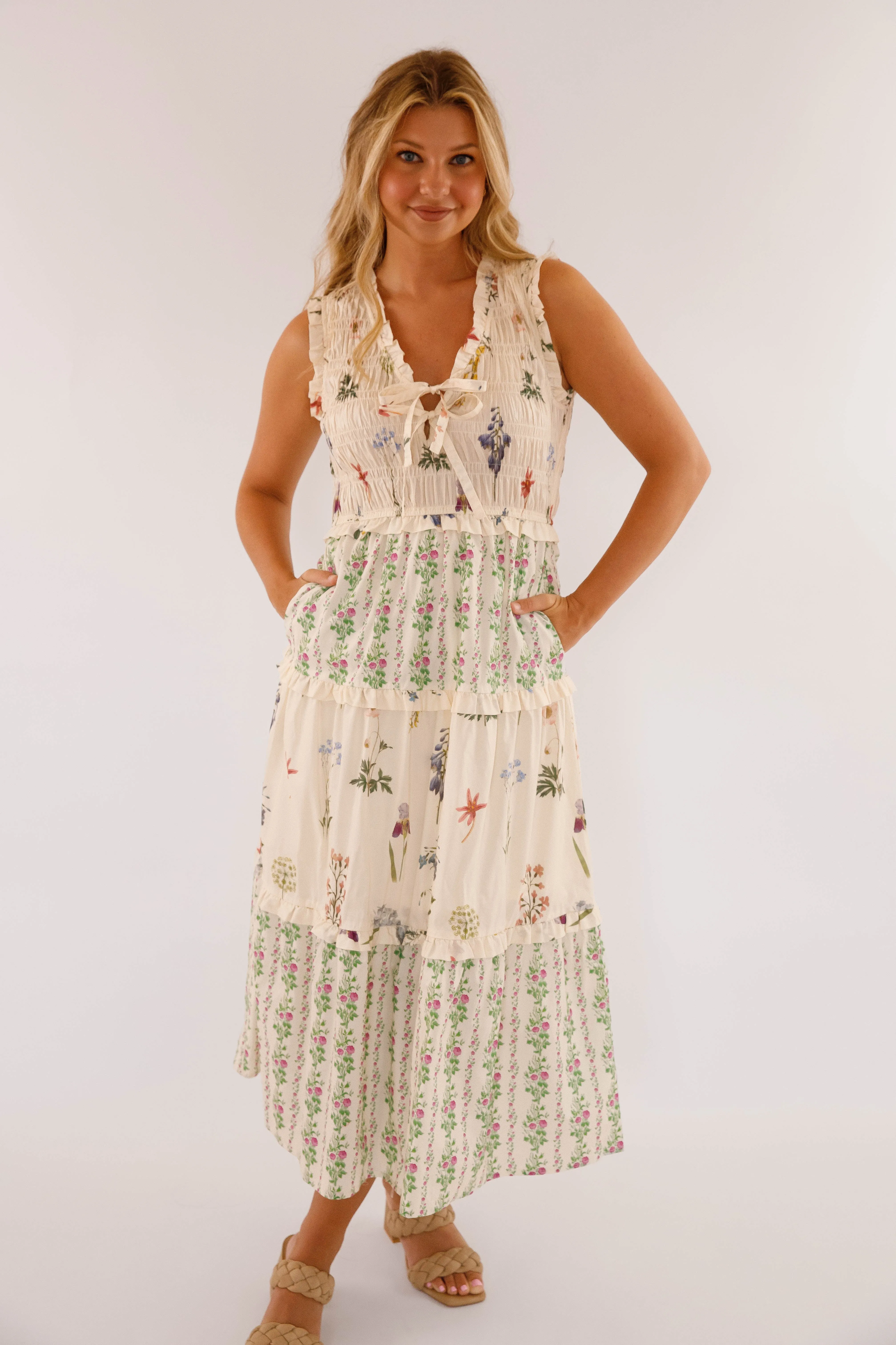 Walk The Estate Grounds Midi Dress Hidden Pocket