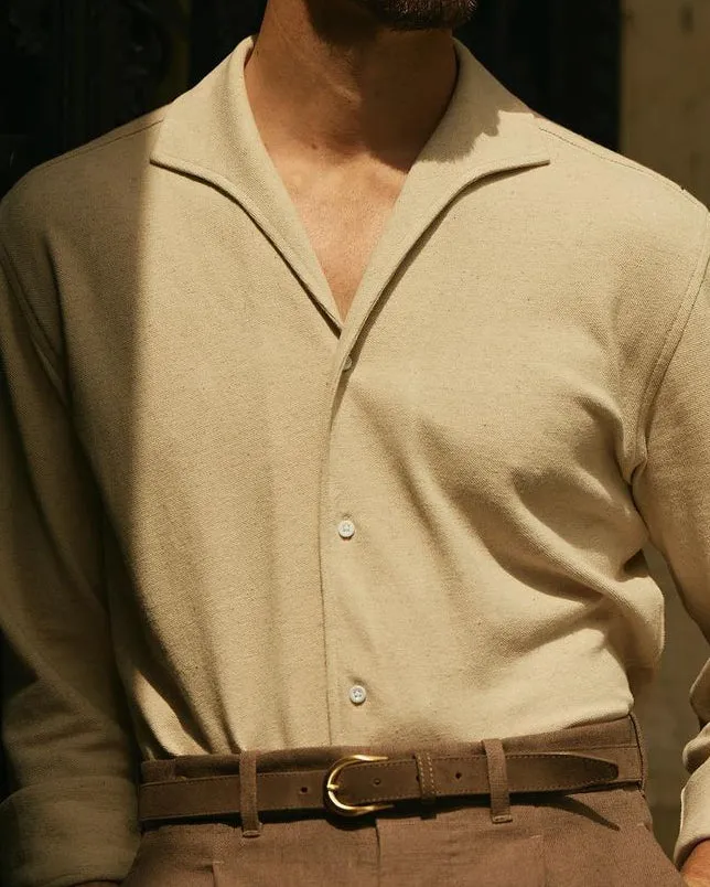 Heather Cream Linen Cotton Polo Relaxed Comfort Multi Pocket Design