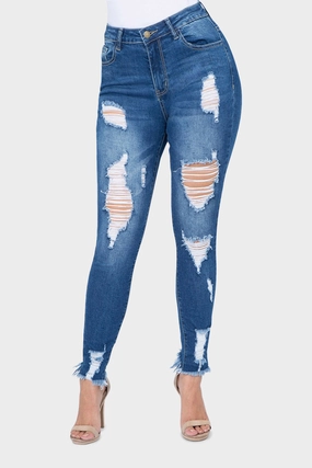 Flexible Motion StainResistantFinish Distressed High Rise Skinny Jeans