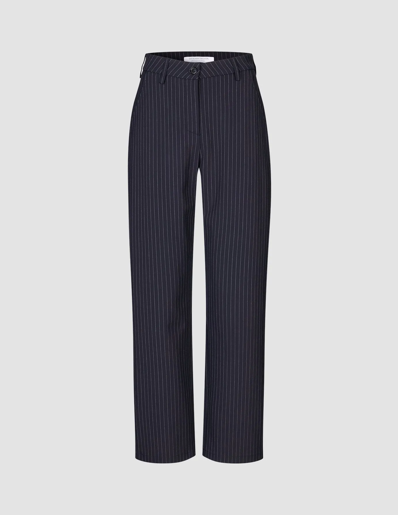 Essential Pants Straight Navy Pinstripe Rubberized Hem