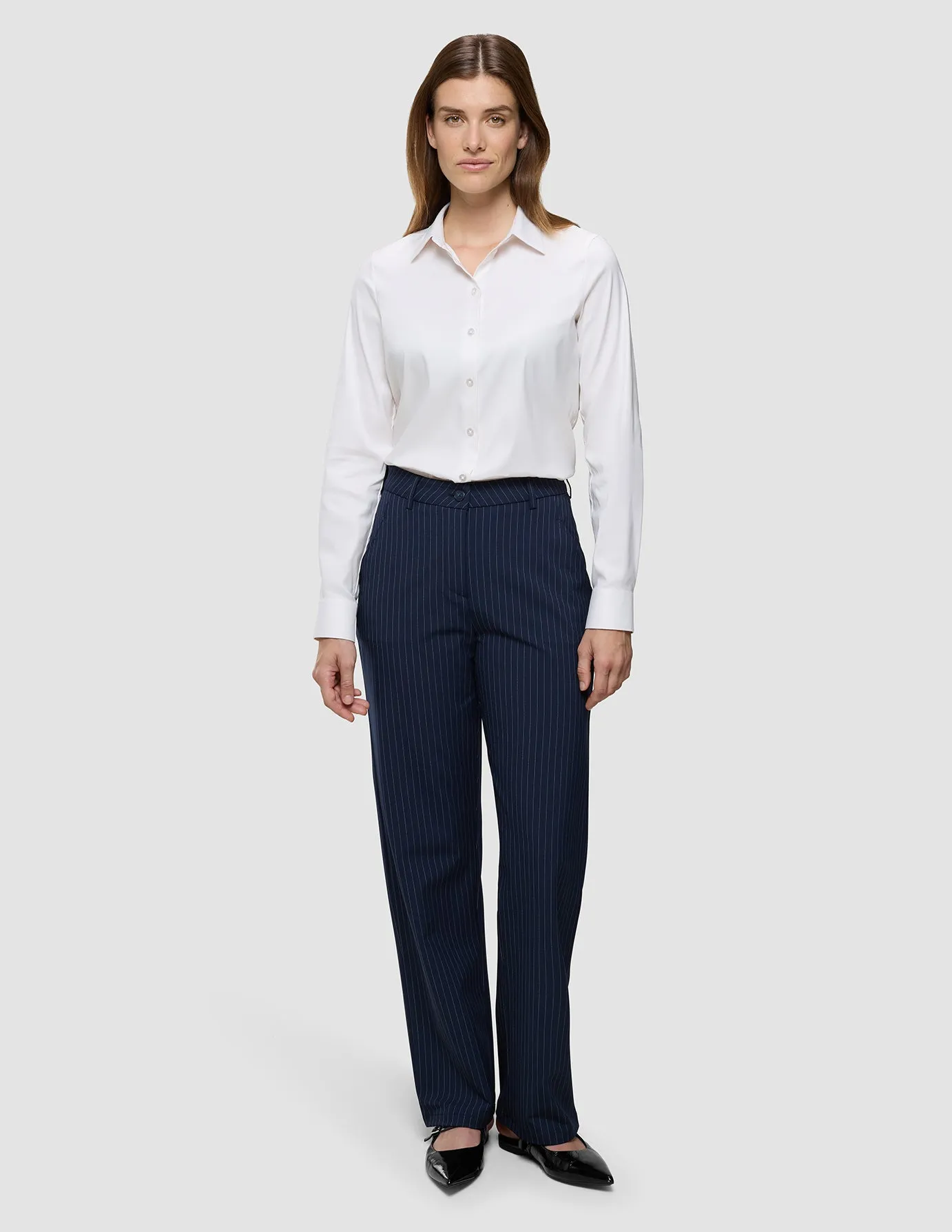 Essential Pants Straight Navy Pinstripe StainResistantCoating